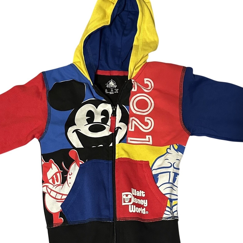 Disney Parks Walt Disney World 2021 Mickey Mouse Colorblock Zip Hoodie Kids XS 4